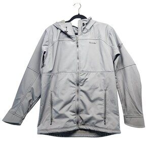 Moosejaw Mens Large Gray Gorpcorp Softshell Hooded Full Zip Jacket